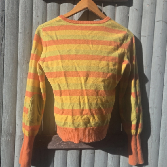 Alice + Olivia 100% Cashmere Striped Sweater | Elbow Patches | Size L - Picture 2 of 6